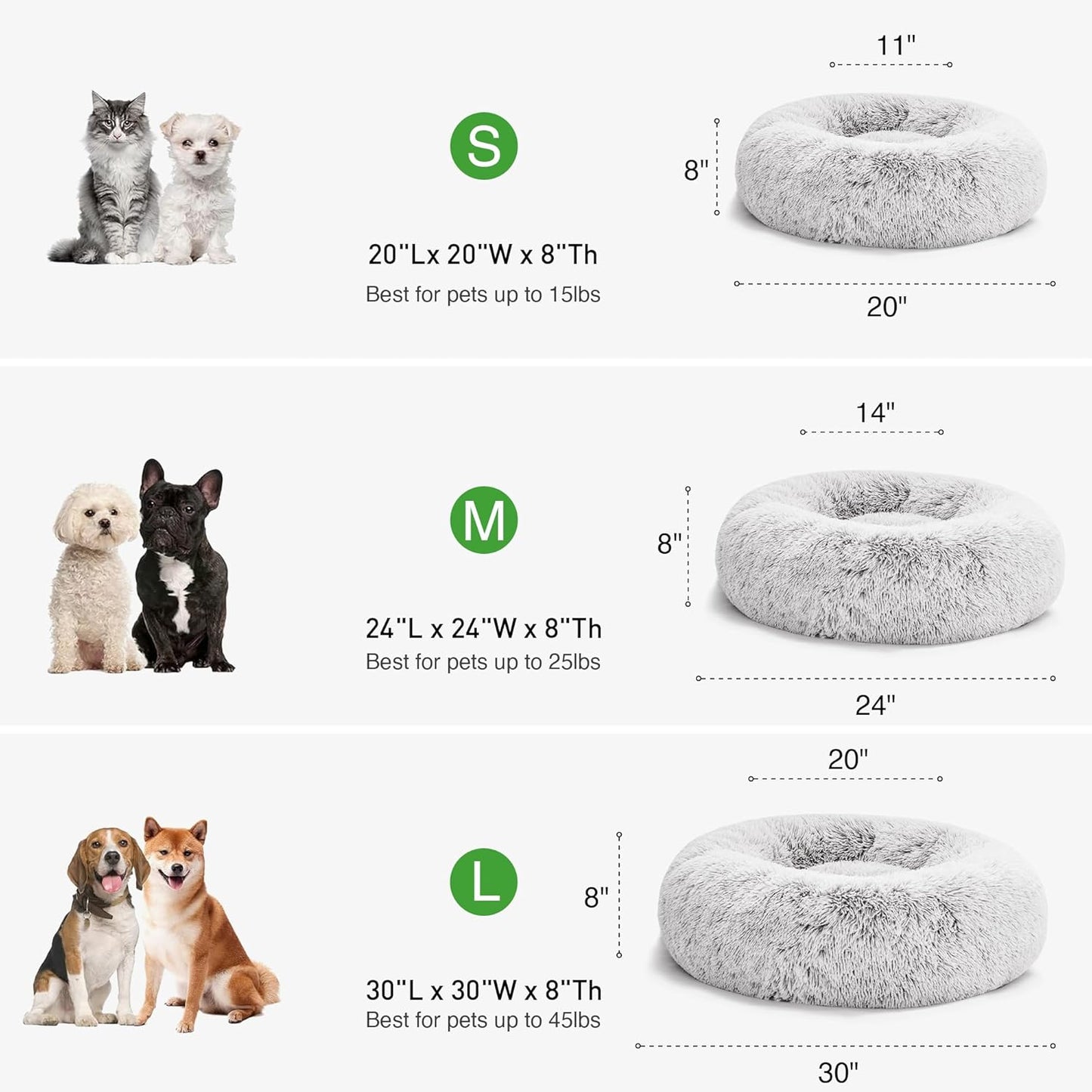 24In Cat Beds for Indoor Cats - Cat Bed with Machine Washable, Waterproof Bottom - Grey Fluffy Dog and Pet Calming Cushion Bed for Joint-Relief and Sleep Improvement