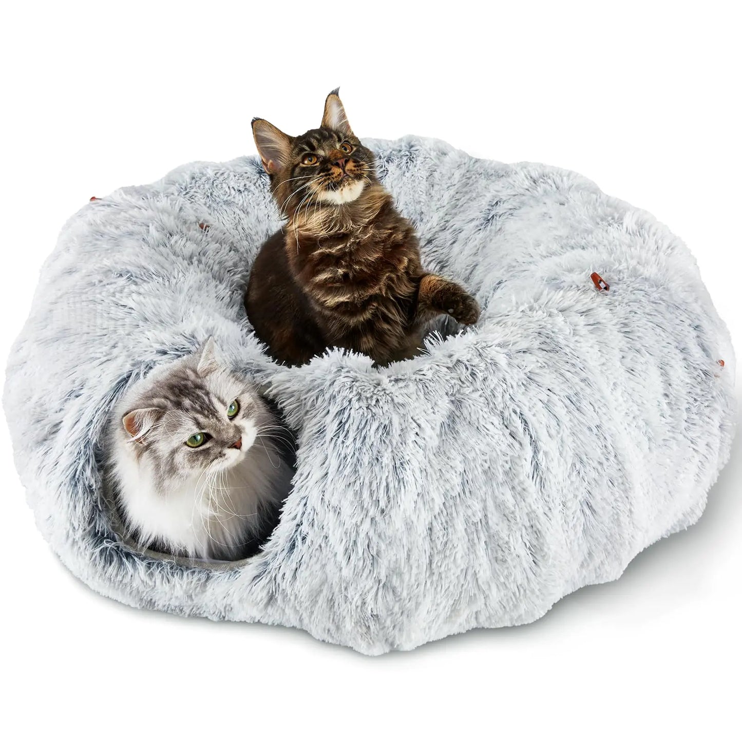 Bininl Cat Tunnel Bed for Indoor Cats Peekaboo Cat Cave Donut Tunnel for Cat with Washable Circle Cushion Interior Cat Play Tunnel (34 Inch Grey)