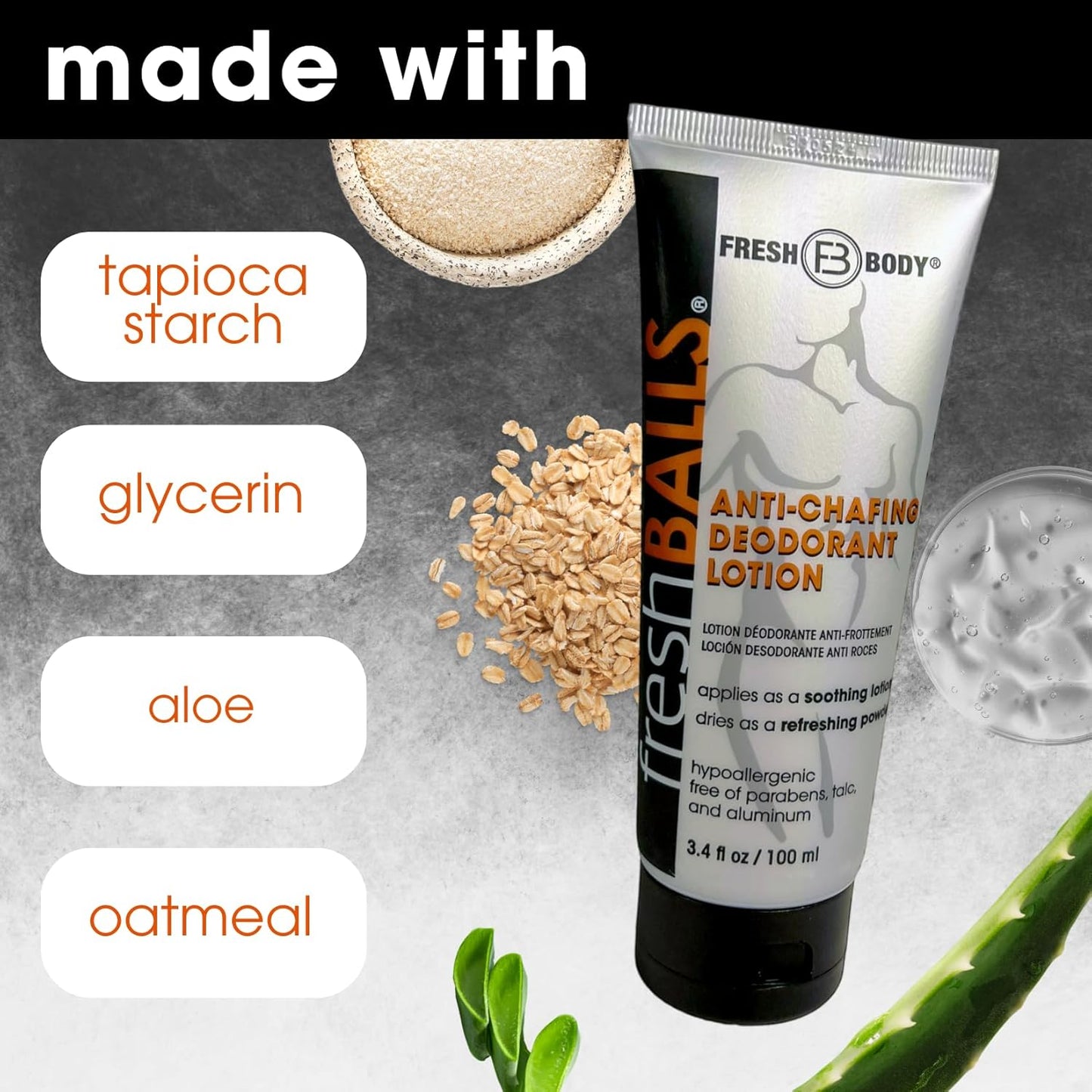 Fresh BALLS Lotion (4 Pack) | Anti-Chafing Men'S Soothing Cream to Powder Balls Deodorant and Hygiene for Groin Area, 3.4 Fl Oz
