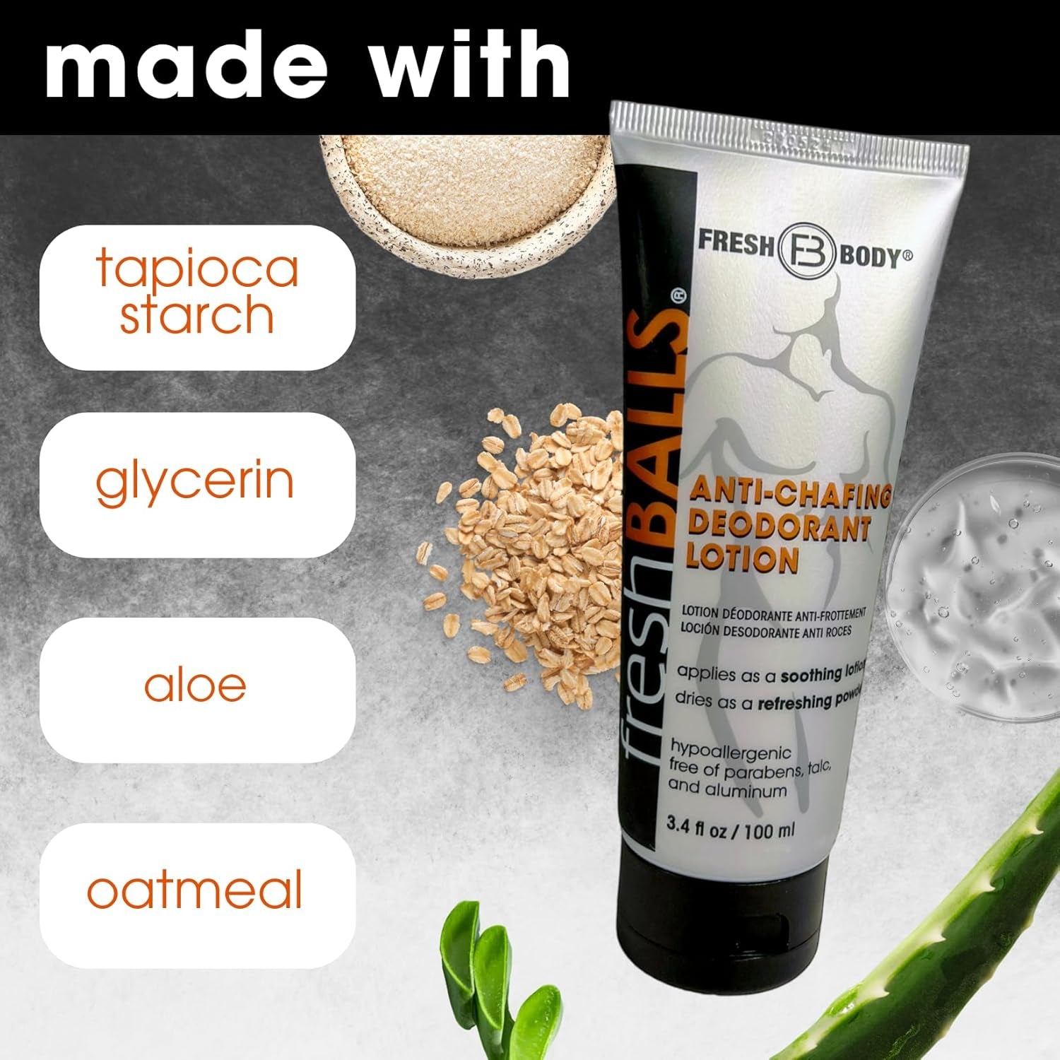 Fresh BALLS Lotion (4 Pack) | Anti-Chafing Men'S Soothing Cream to Powder Balls Deodorant and Hygiene for Groin Area, 3.4 Fl Oz