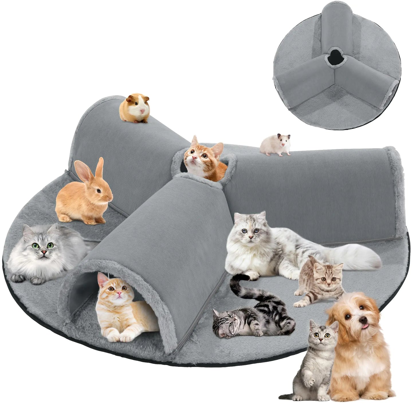 HOMBYS Extra Large 28" Cat Tunnel Bed for Indoor Cats 2-in-1 Cat Bed with Y Shape Cat Tunnel Cat Carpet Tunnel for Multi-Pets Family Detachable Washable for Cats and Small Pets
