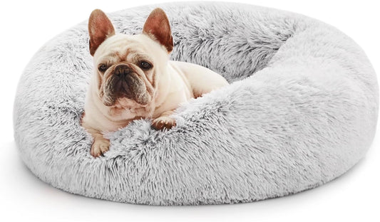 24In Cat Beds for Indoor Cats - Cat Bed with Machine Washable, Waterproof Bottom - Grey Fluffy Dog and Pet Calming Cushion Bed for Joint-Relief and Sleep Improvement