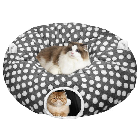MOYLLOG Cat Tunnel Bed for Indoor Cats Versatile 2-in-1 Play Tunnel with Washable Circle Cushion Soft Plush Cozy Cat Cave Donut Tunnel for Kitten/Puppy/Rabbit